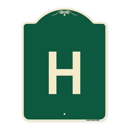 Signmission Designer Series Sign W/ Letter H, Green & Tan Heavy-Gauge Aluminum Sign, 24" x 18", G-1824-22950 A-DES-G-1824-22950